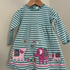 JojoMamanBebe Elephant Appliqué Striped Dress